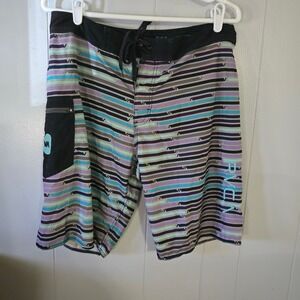 RVCA Board Shorts Mens 32 Multi Color Striped Performance Stretch Swim Trunks